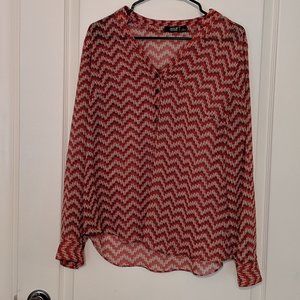 Patterned Long Sleeve Semi-Sheer Blouse